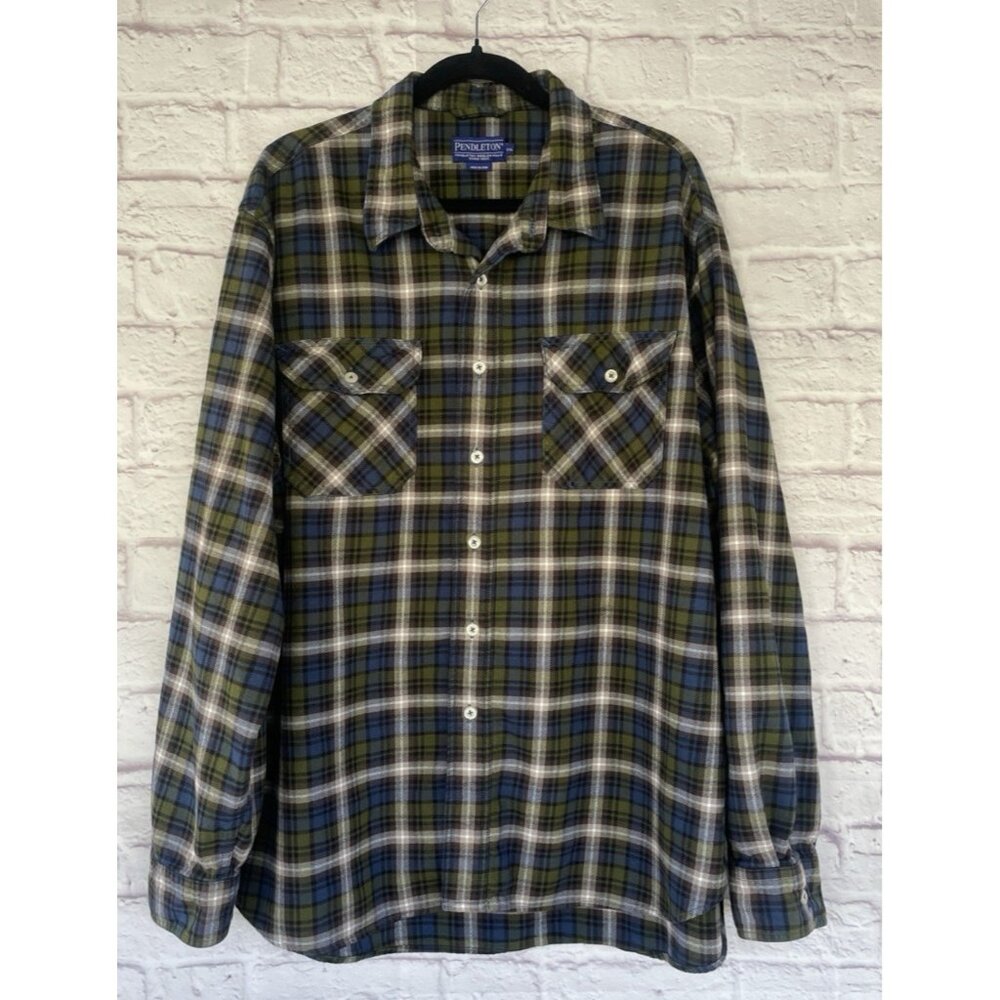 Pendleton WOOLENMILLS Wool Flannel Shirt Size XXL  PLAID BLUE/GREEN